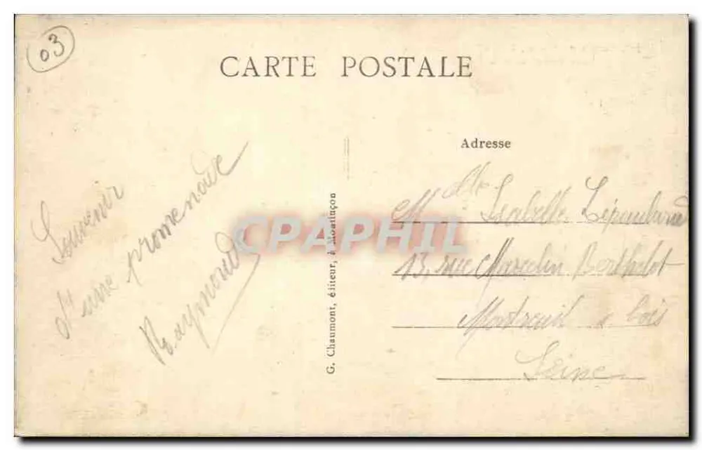 Tison Schluchten, Ruinen des alten Schlosses — G. Chaumont, Verlag, Montluçon, Nr. 219 - Rückseite
