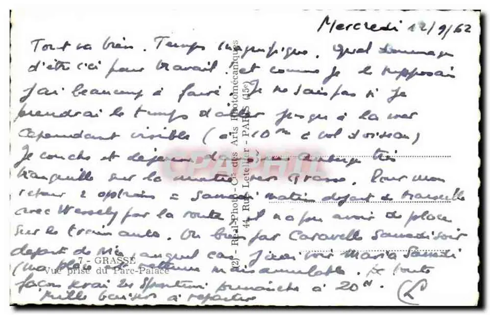 Vista do Parc-Palace — Grasse — editor C.P. (C.P. Paris) - Verso