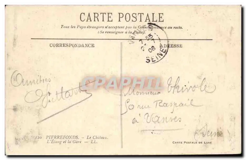 Pierrefonds — Das Schloss und die Station — Luxus-Postkarte - Rückseite