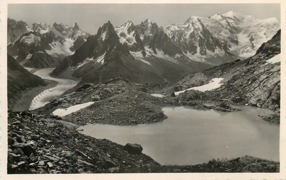 Mont Blanc — Ansicht des Gletschers und des Sees — unbekannter Verlag, Seriennummer nicht lesbar - Vorderseite