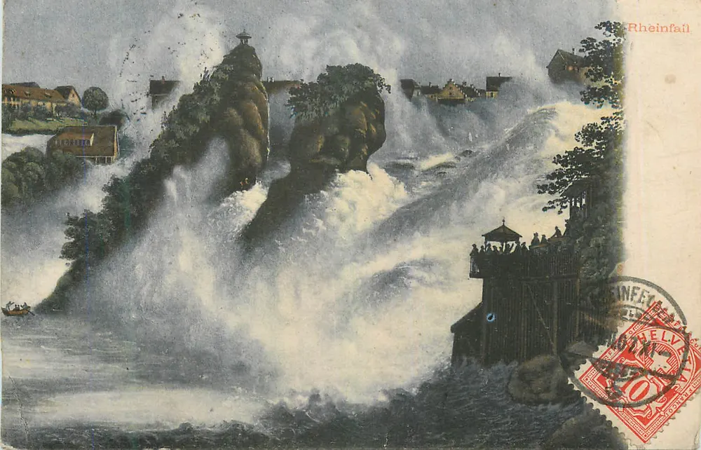 Rheinfall — queda do rio Reno — editor Helvetia, número de série ilegível - Frente