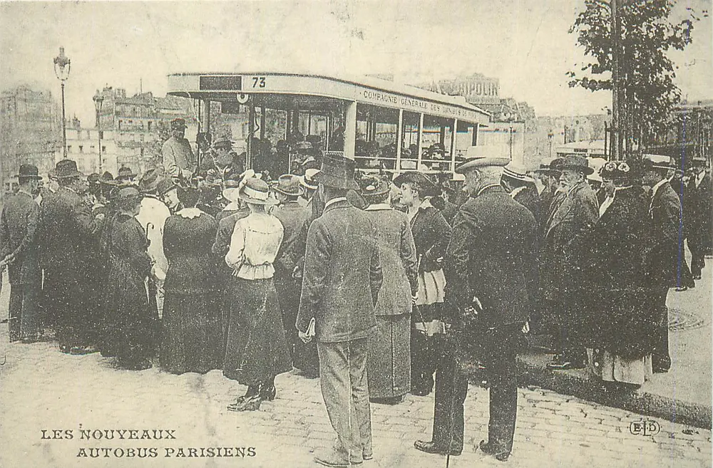 Os Novos Ônibus de Paris — Compagnia Geral dos Ônibus, linha 73 — Editor E.J.D. - Frente