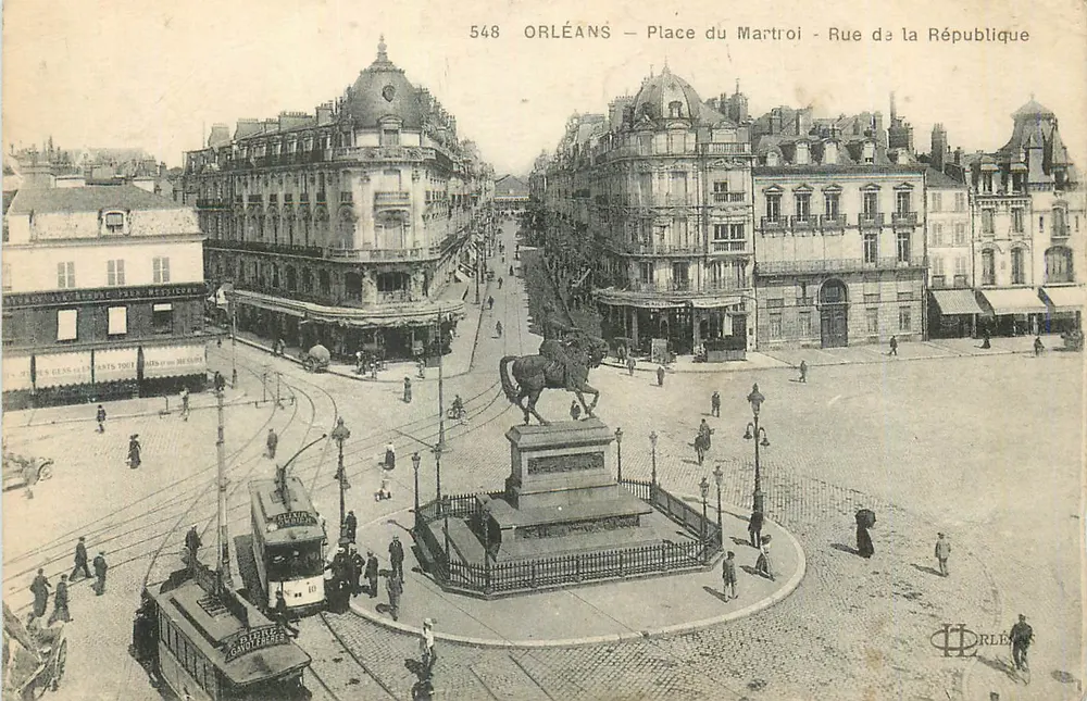 Orléans — Place du Martroi - Rue de la République — Verlag H. Lévy, Nr. 548 - Vorderseite