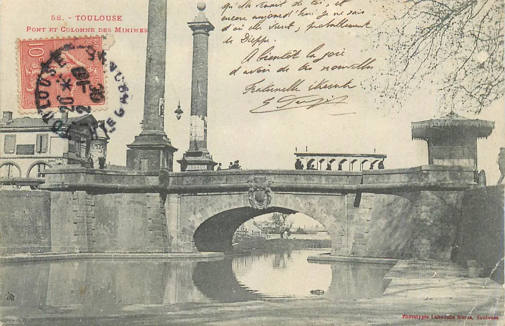Toulouse - Brücke und Säule der Minimes — Phototypie Lahouche, Toulouse - Vorderseite