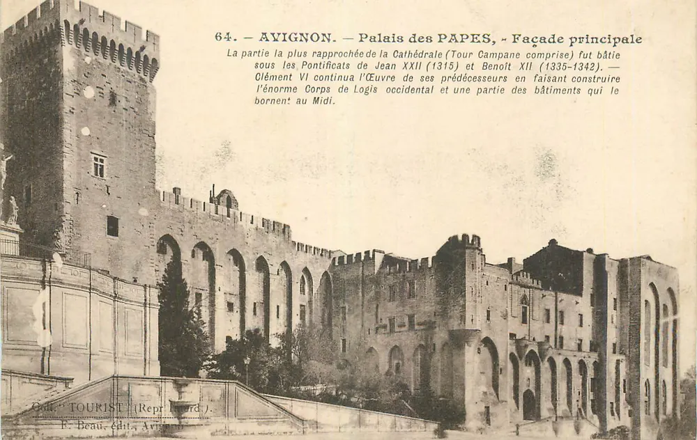 Avignon — Palácio dos Papas, Fachada principal — Editor F. Deau, série 64 - Frente