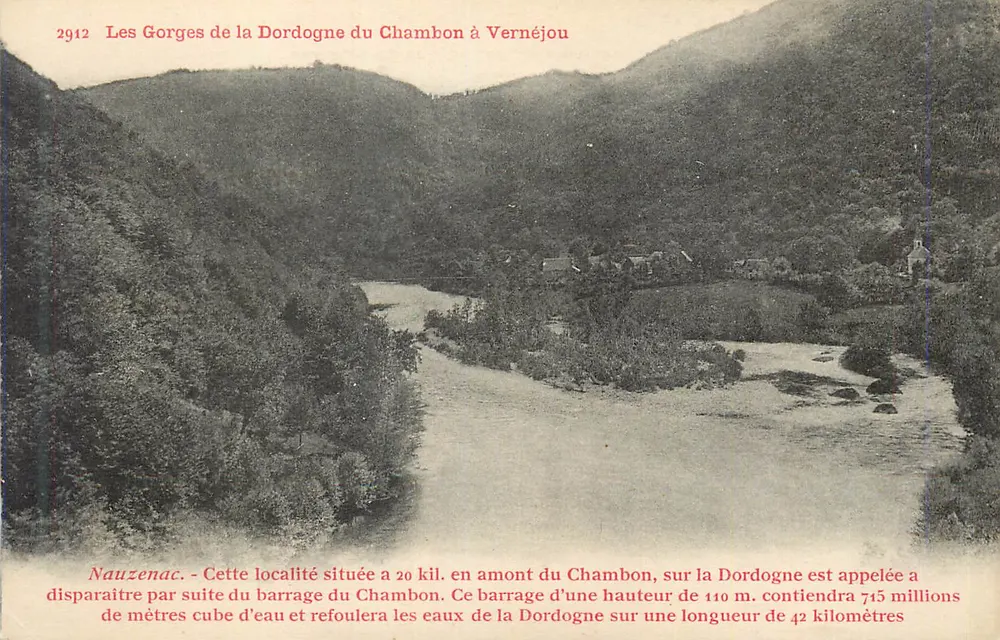 Les Gorges de la Dordogne du Chambon à Vernéjou — Nauzenac — éditeur inconnu, n° 2912 - Recto