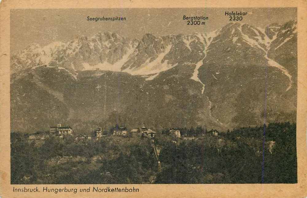 Innsbruck, Hungerburg und Nordkettenbahn — vue des montagnes avec stations de montagne - Recto