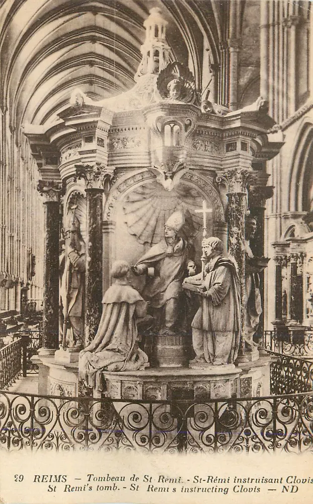Reims — Túmulo de São Rémi — São Rémi instruindo Clóvis — ND - Frente