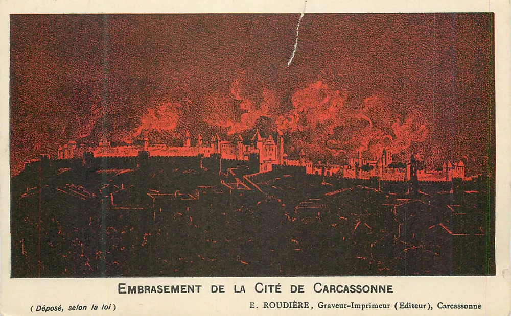 Embraselement van de stad Carcassonne — E. Roudière, Beeldhouwer-Drukker (Uitgever), Carcassonne - Voorkant