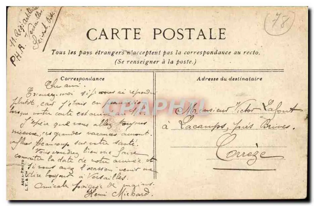 Schloss Versailles — Flügel Louis XV und die Kapelle — Verlag L.V.B. n°478 - Rückseite