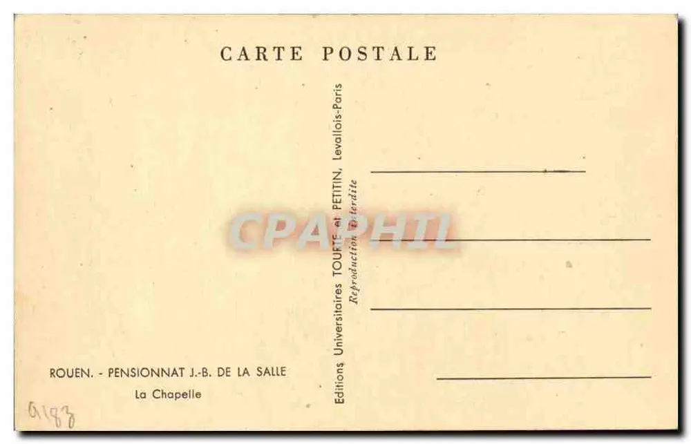 Innenansicht der Kapelle des Pensionnats J.-B. de La Salle in Rouen — Éditions Universitaires Toupfle et Petitin, Paris - Rückseite