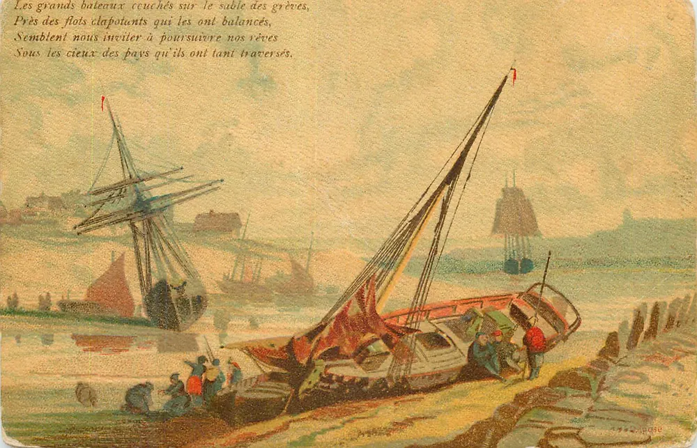 Strandende Boote an den Stränden — gedrucktes Gedicht — Verlag L. Lepose, Nr. 711 - Vorderseite