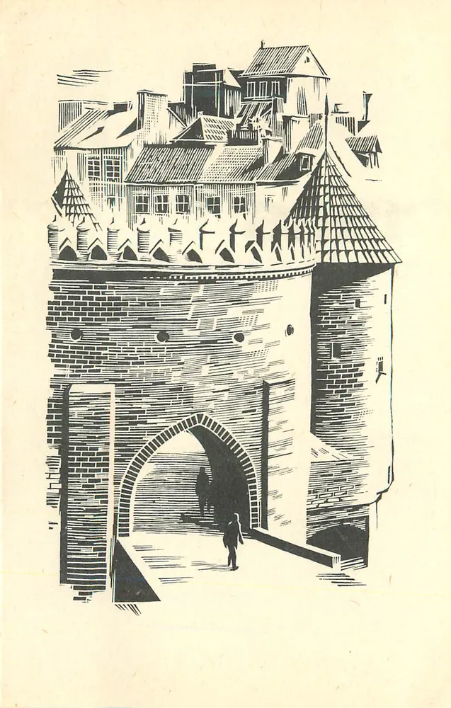 Porta medieval — ilustração gravada — editor e número de série ilegíveis - Frente