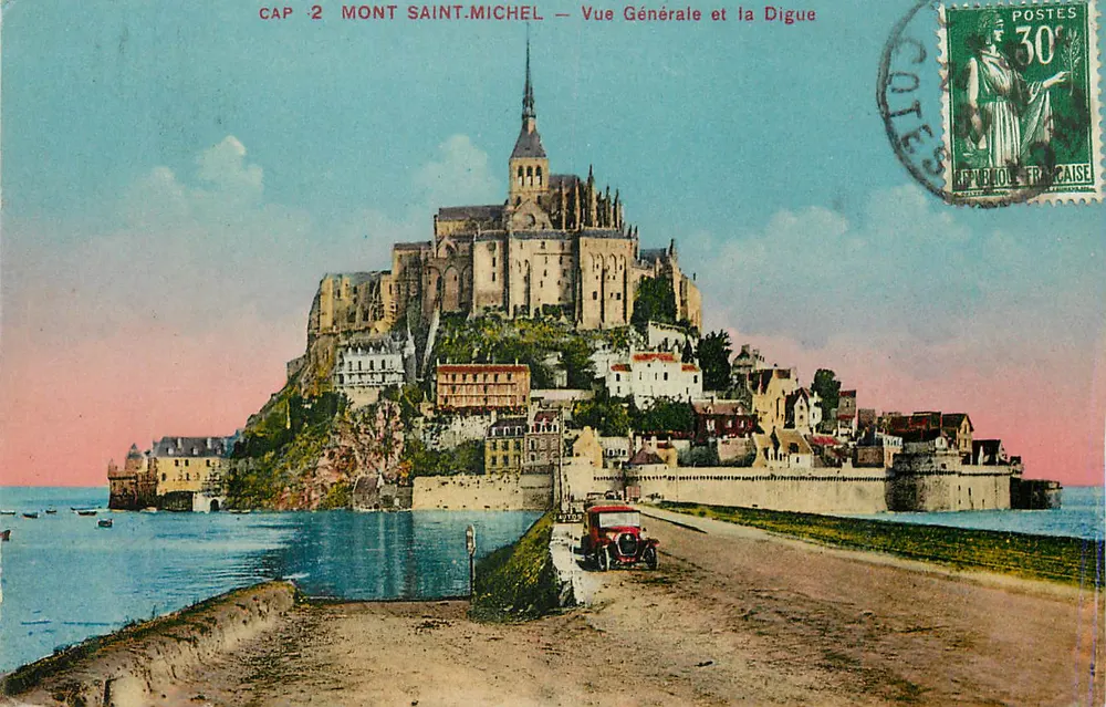 Mont Saint-Michel — Allgemeiner Blick und die Digue — Antike Ansichtskarte 2 - Vorderseite
