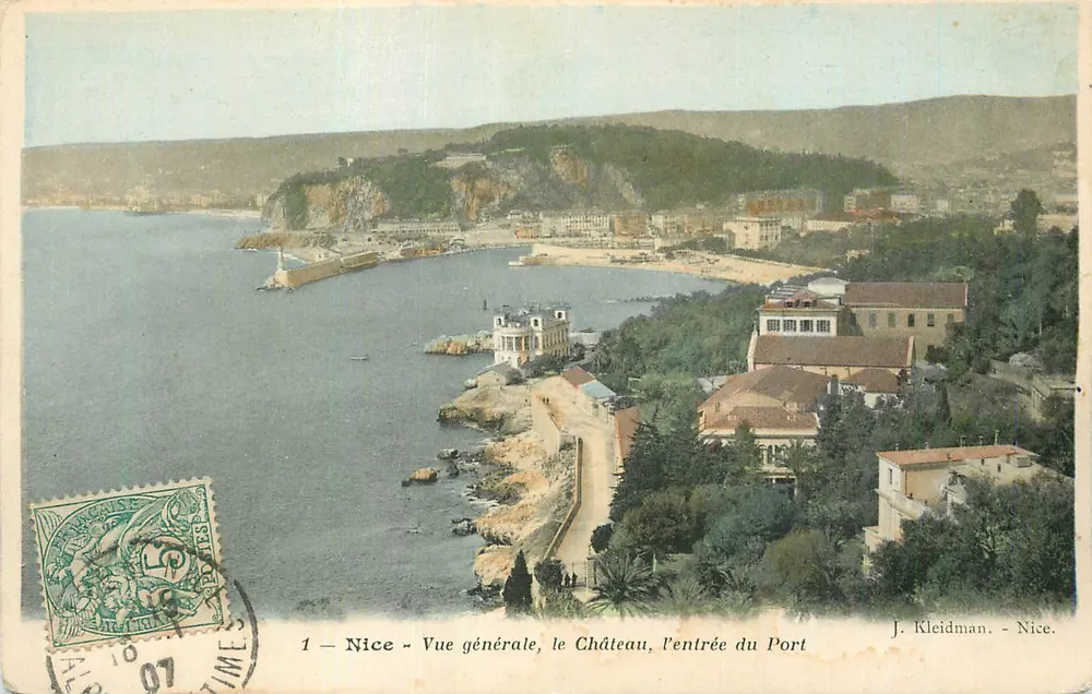 Nice — Allgemeiner Blick, das Schloss, der Hafen-Eingang — J. Kleidman — Nice - Vorderseite