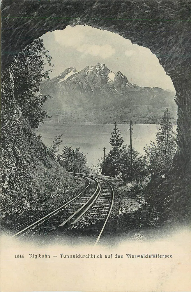 Rigibahn — Uitzicht vanuit het tunnel op het Vierwaldstättersee — uitgever niet zichtbaar, serie-nummer 1644 - Voorkant