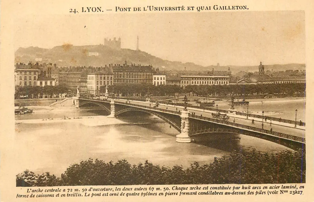 Lyon — Ponte da Universidade e Quai Gailleton — editor não identificado, n° de série 24 - Frente