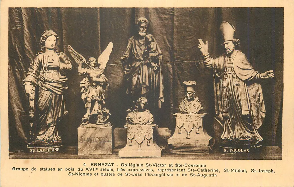 Ennezat - Kollegiatkirche St. Victor und St. Couronne — Gruppen von Holzstatuen des 17. Jahrhunderts - Vorderseite