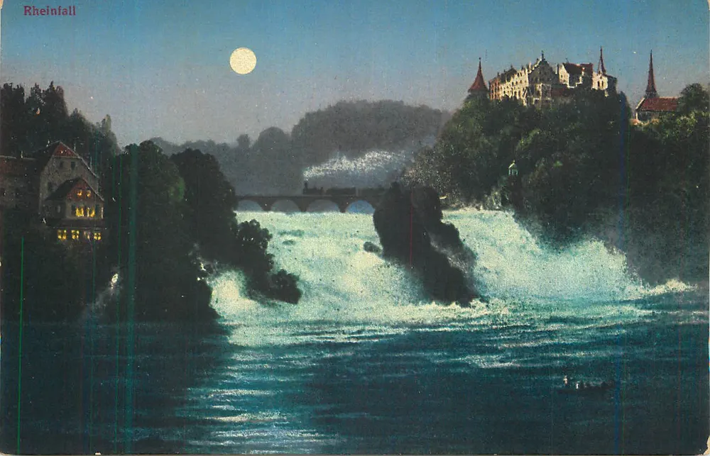 Rheinfall — vista noturna sob a lua — editor não identificável - Frente