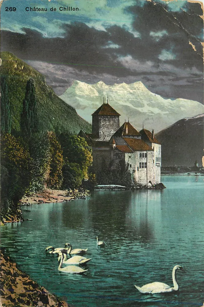 Castelo de Chillon — vista lacustre com cisnes — editor não visível, n° de série 269 - Frente