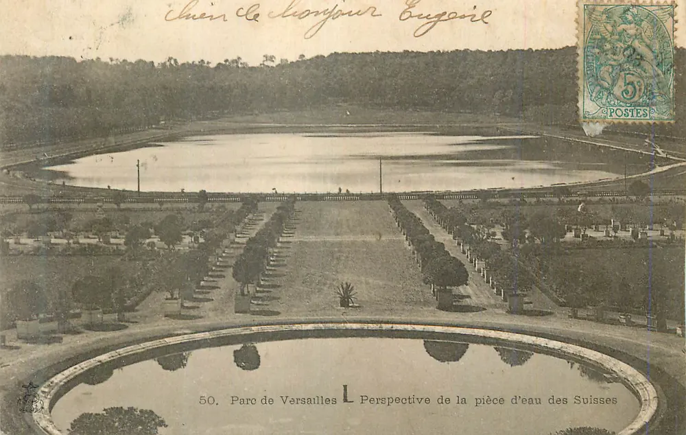 Schlosspark Versailles — Perspektive der Suisses-Wasserstelle — unbekannter Verlag, n° 50 - Vorderseite