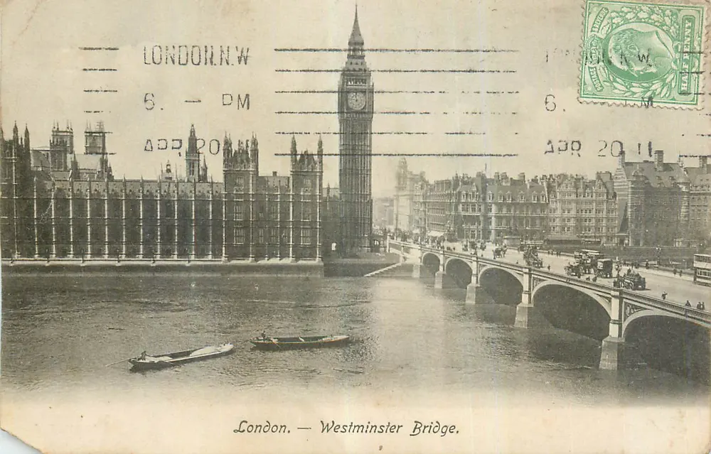 London — Vue de Westminster Bridge et de la tour de Big Ben — éditeur non visible - Frente