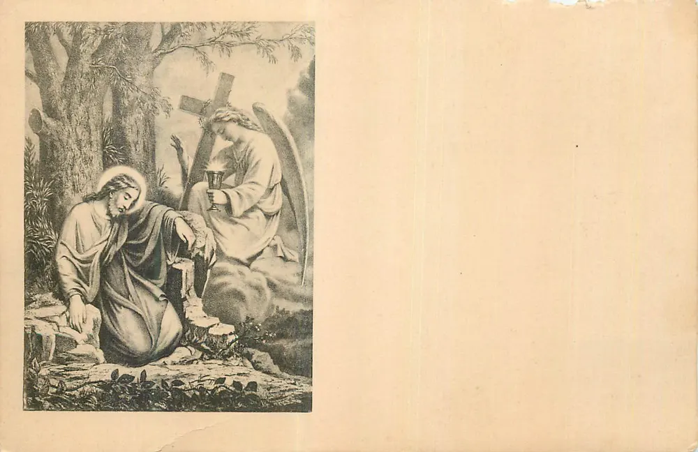 Jesus no túmulo — cena religiosa — editor e número de série não legíveis - Frente