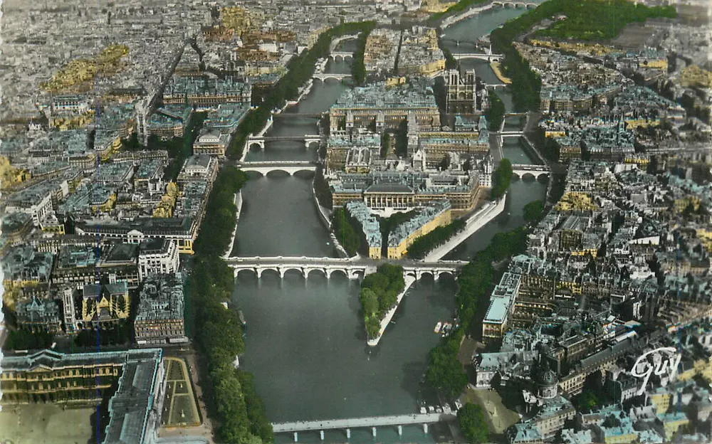 Luftbild von Paris — Seine und Brücken — Verlag Guy - Vorderseite