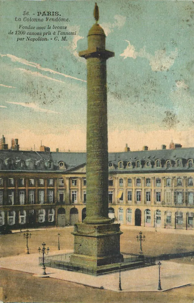 Paris - Die Vendôme-Säule — Aus Bronze gegossen aus 1200 Kanonen, die vom Feind erobert wurden — C. M. - Vorderseite