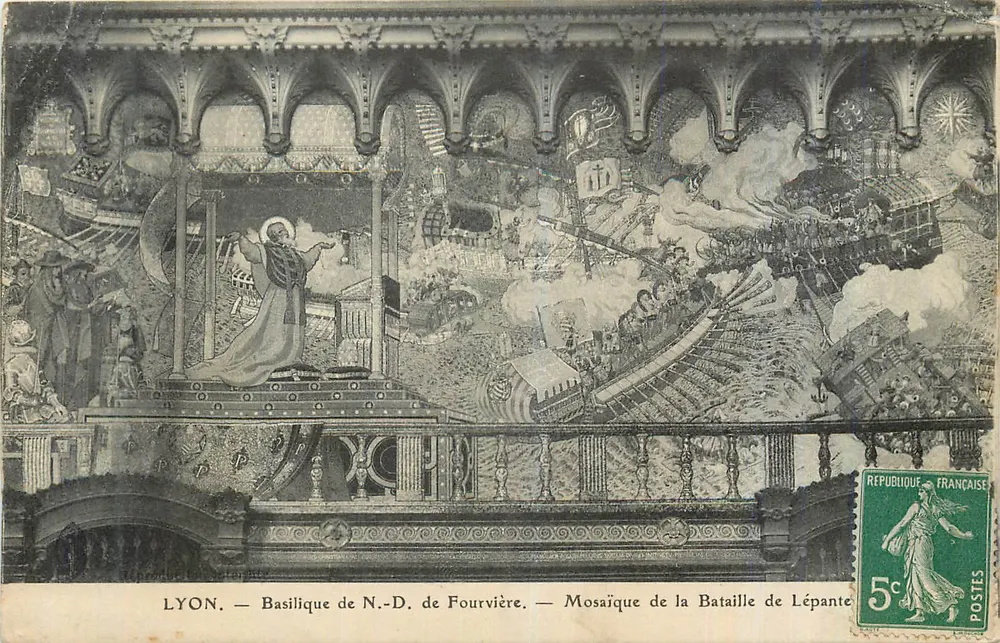 LYON — Basilika Notre-Dame de Fourvière — Mosaik der Schlacht von Lepanto - Vorderseite