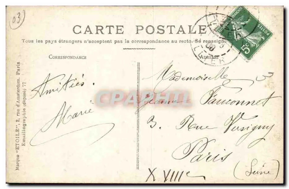 Vichy - O Pavilhão Sévigné — editor Marca 'ETOILE', n°14 - Verso