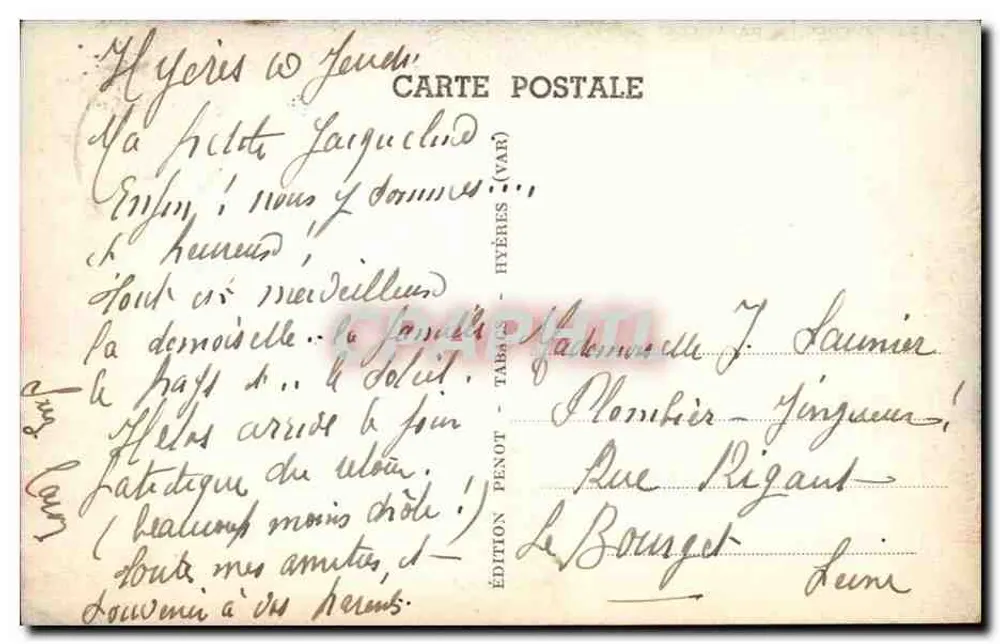 Hyères-les-Palmiers — Avenue Beauregard und die Stadt — Édition Penot, Taban - Rückseite
