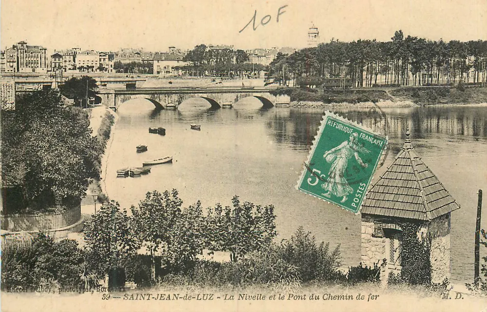 SAINT-JEAN-de-LUZ — La Nivelle und der Eisenbahnbrücke — Marcel Bellboy, Phototypie, Bordeaux — n°39 - Vorderseite