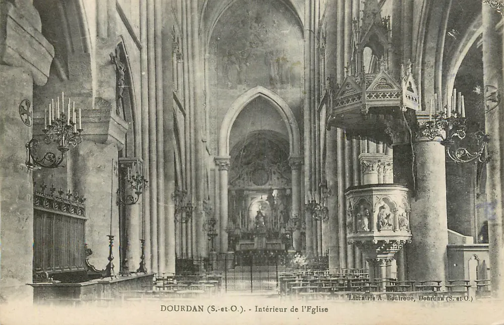 Dourdan (S.-et-O.) — Interno della Chiesa — Librairie A. Boulroue, Dourdan (S.-et-O.) - Recto
