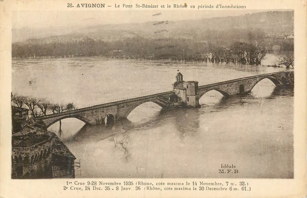Avignon — Der Pont St-Bénézet und der Rhône während der Überschwemmungen — Ideal M.F.B. Nr. 26 - Vorderseite