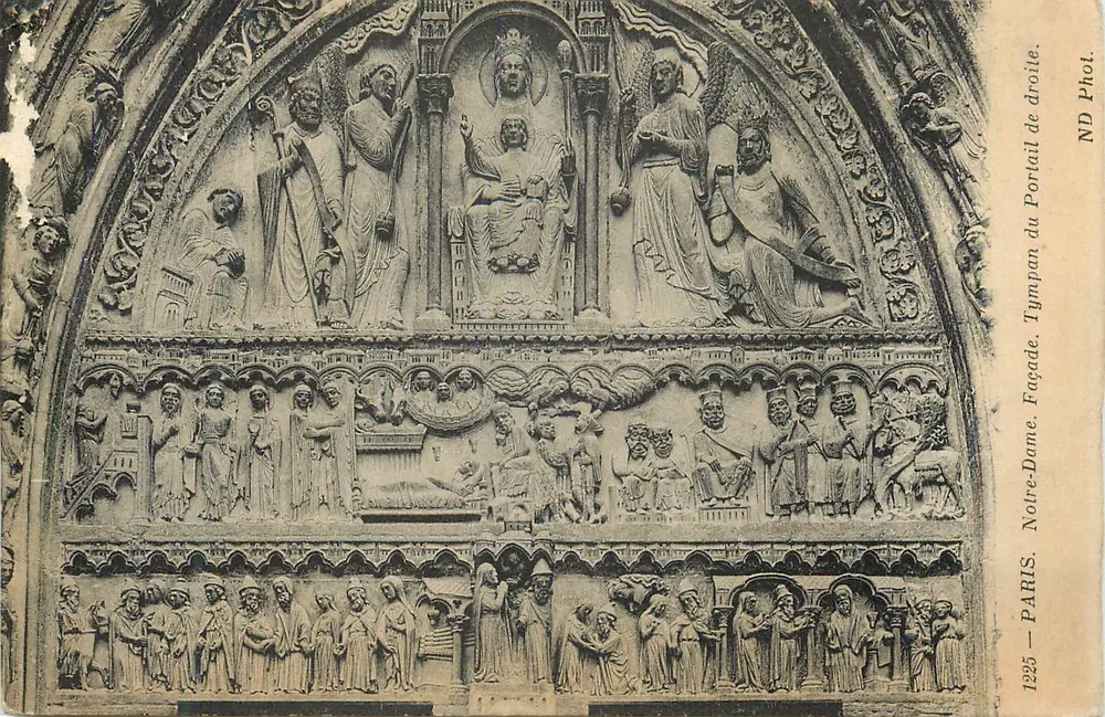 Portal de Notre-Dame — tímpano e baixos-relevos — Paris - Frente