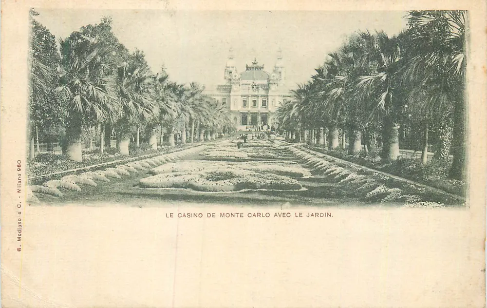 Das Casino von Monte Carlo mit dem Garten — G. Modijano & C. Milano n° 660 - Vorderseite