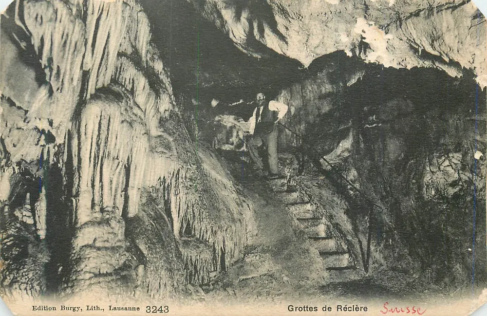 Grutas de Réclère — Suíça — Edição Burgy, Lith., Lausanne 3243 - Frente