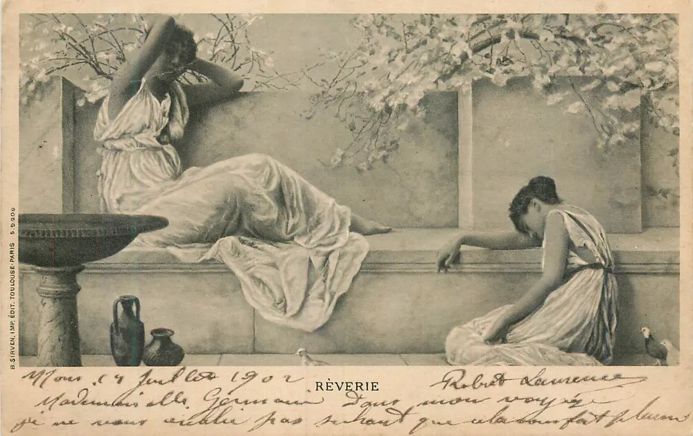 Duas mulheres em reflexão — Sonho — B. Girven, Imp. Édit. Toulouse, Paris, n° 5.9.209 - Frente