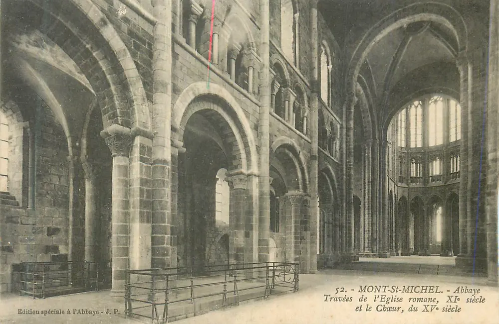Mont-Saint-Michel — Traversen der romanischen Kirche, 11. Jahrhundert und der Chor, 15. Jahrhundert — Sonderausgabe in der Abtei - J.P. - Vorderseite
