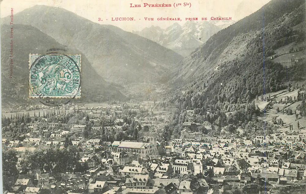 Luchon — Visão geral, tirada de Cazárilh — Fototipia Laboude Frères, Toulouse - Frente