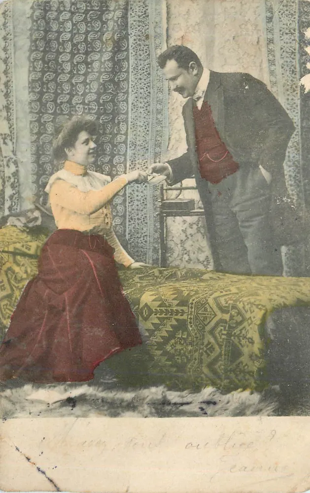 Cena íntima — casal em traje da época — editor desconhecido - Frente