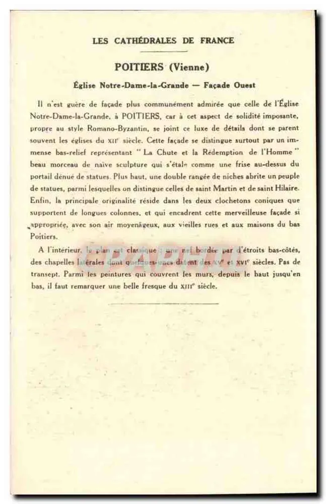 Poitiers (Vienne) — Kirche Notre-Dame-la-Grande (Westfassade) — Sammlung der Kolarsine und der Solution Pautaubege - Rückseite