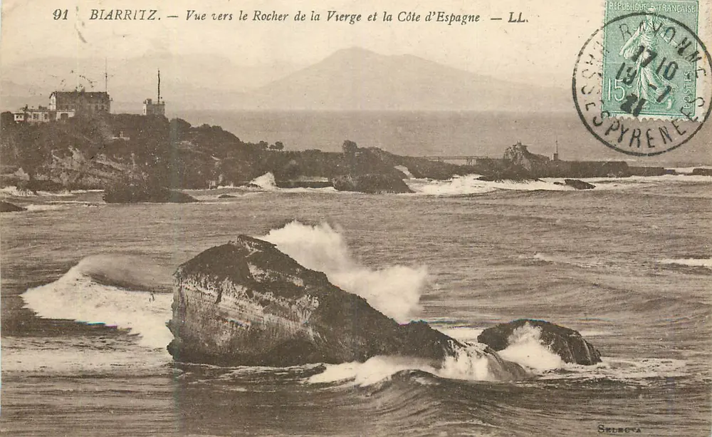 Biarritz — Blick zum Felsen der Jungfrau und zur spanischen Küste — LL. - Vorderseite