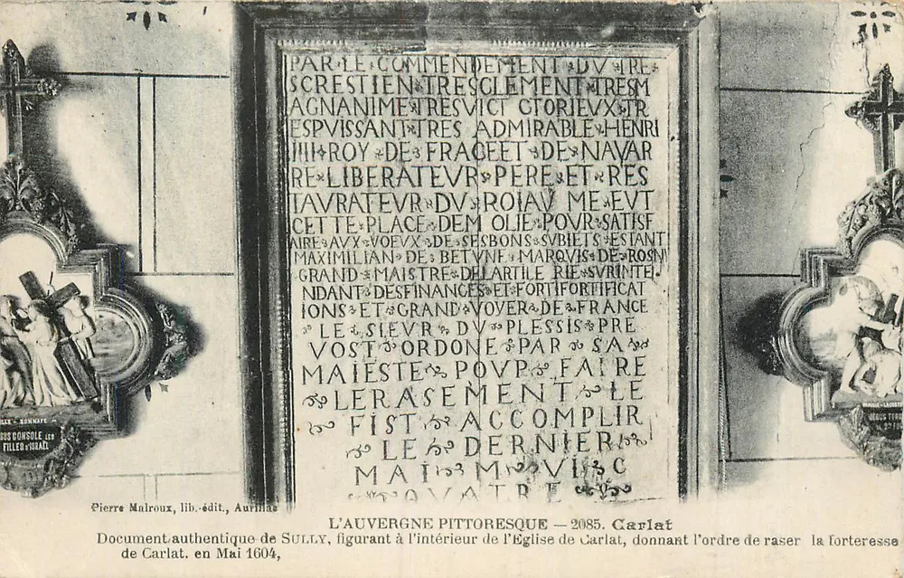 L'AUVERGNE PITTORESQUE — 2085. Carlat — Documento autentico di Sully che si trova all'interno della chiesa di Carlat, che dà l'ordine di demolire la fortezza - Recto