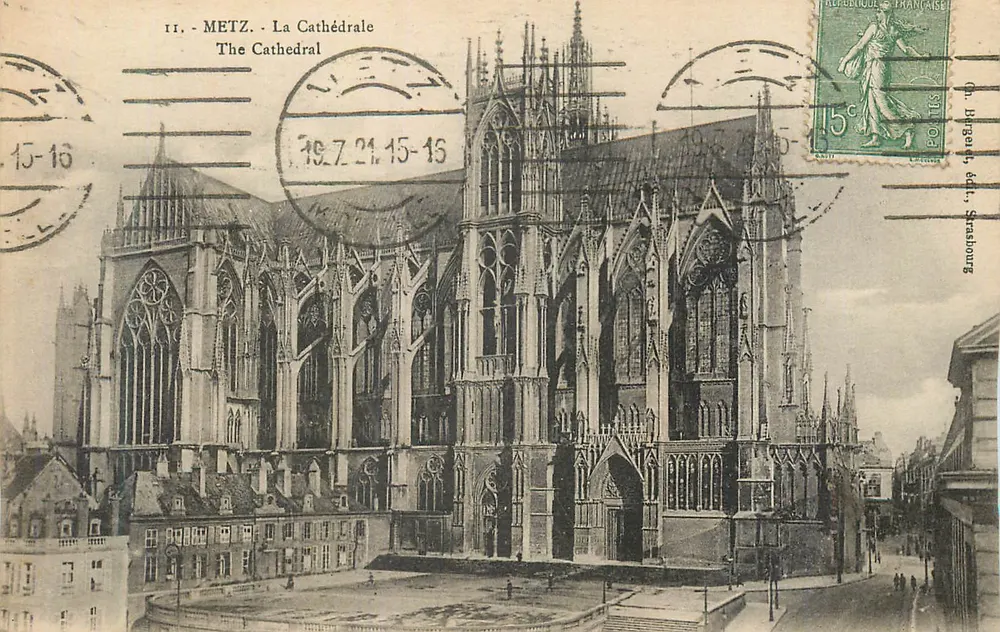 Metz - A Catedral — vista da fachada gótica — editor Breguet, Strasbourg - Frente