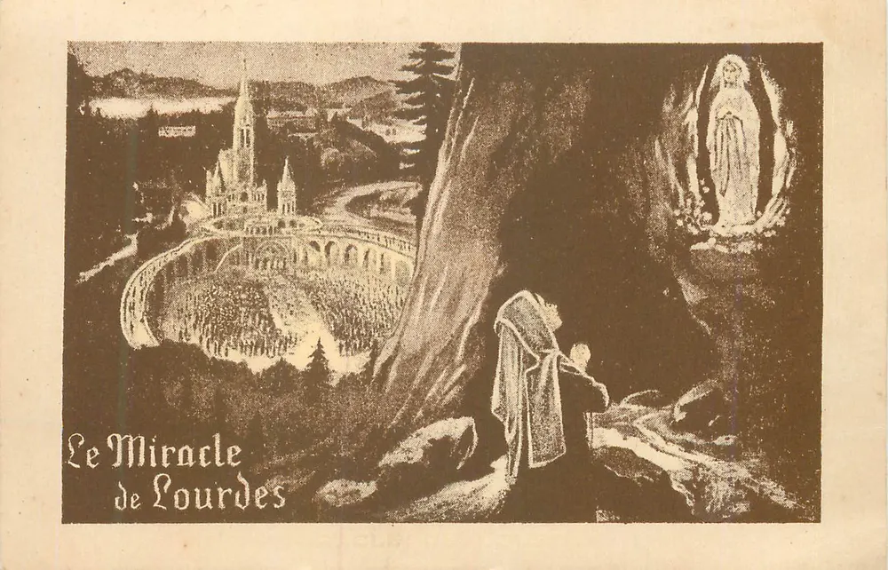O Milagre de Lourdes — ilustração religiosa — editor e número de série ilegíveis - Frente