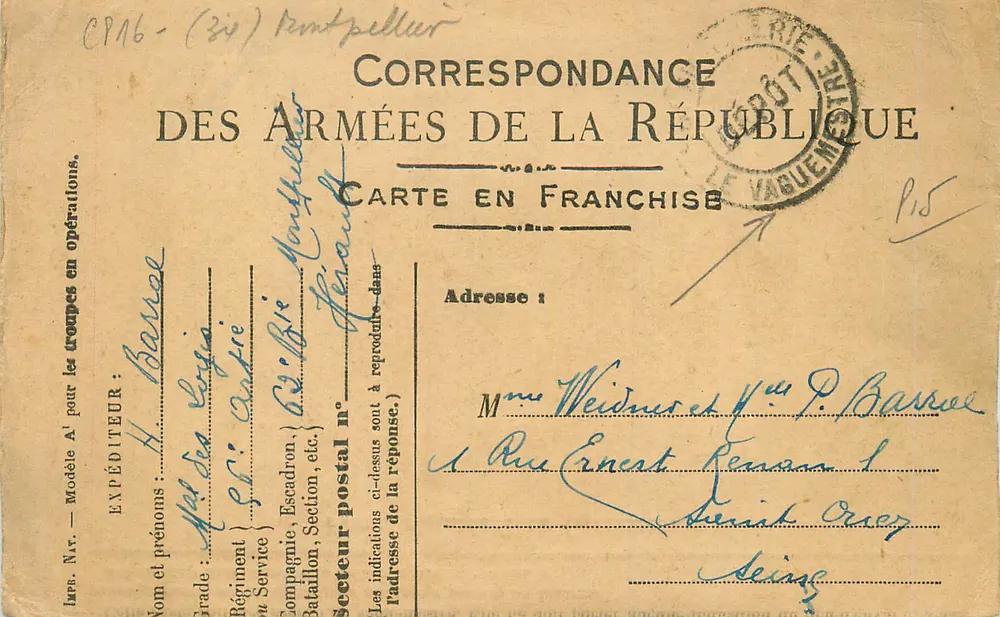 Korrespondenz der Armee der Republik — Freiporto — Vaguehem - Vorderseite