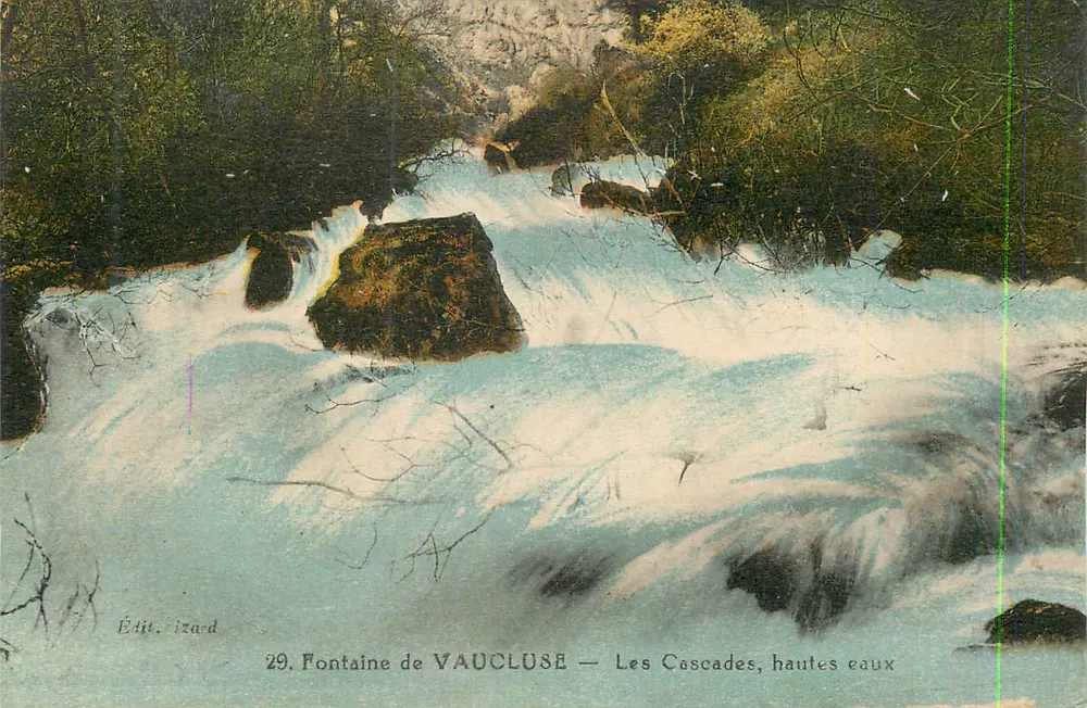 Fontaine de VAUCLUSE — Ansicht der Cascaden, Hochwasser — Verlag IZARD, Nr. 29 - Vorderseite