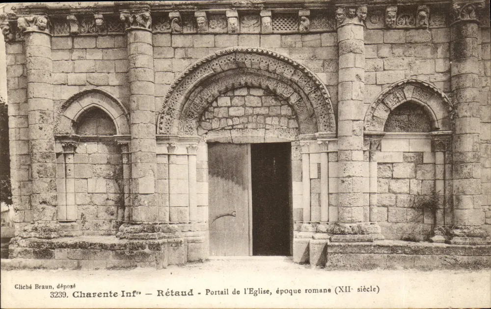 Rétaud - Portão da Igreja, época romana (século XII) — Charente Inférieure — Cliché Braun, depositado, n° 3239 - Frente